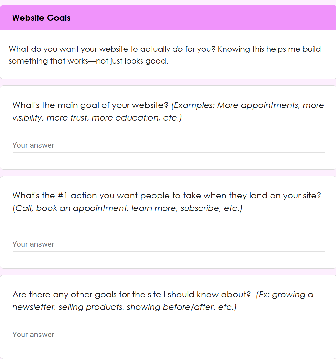 Third page of the discovery questions