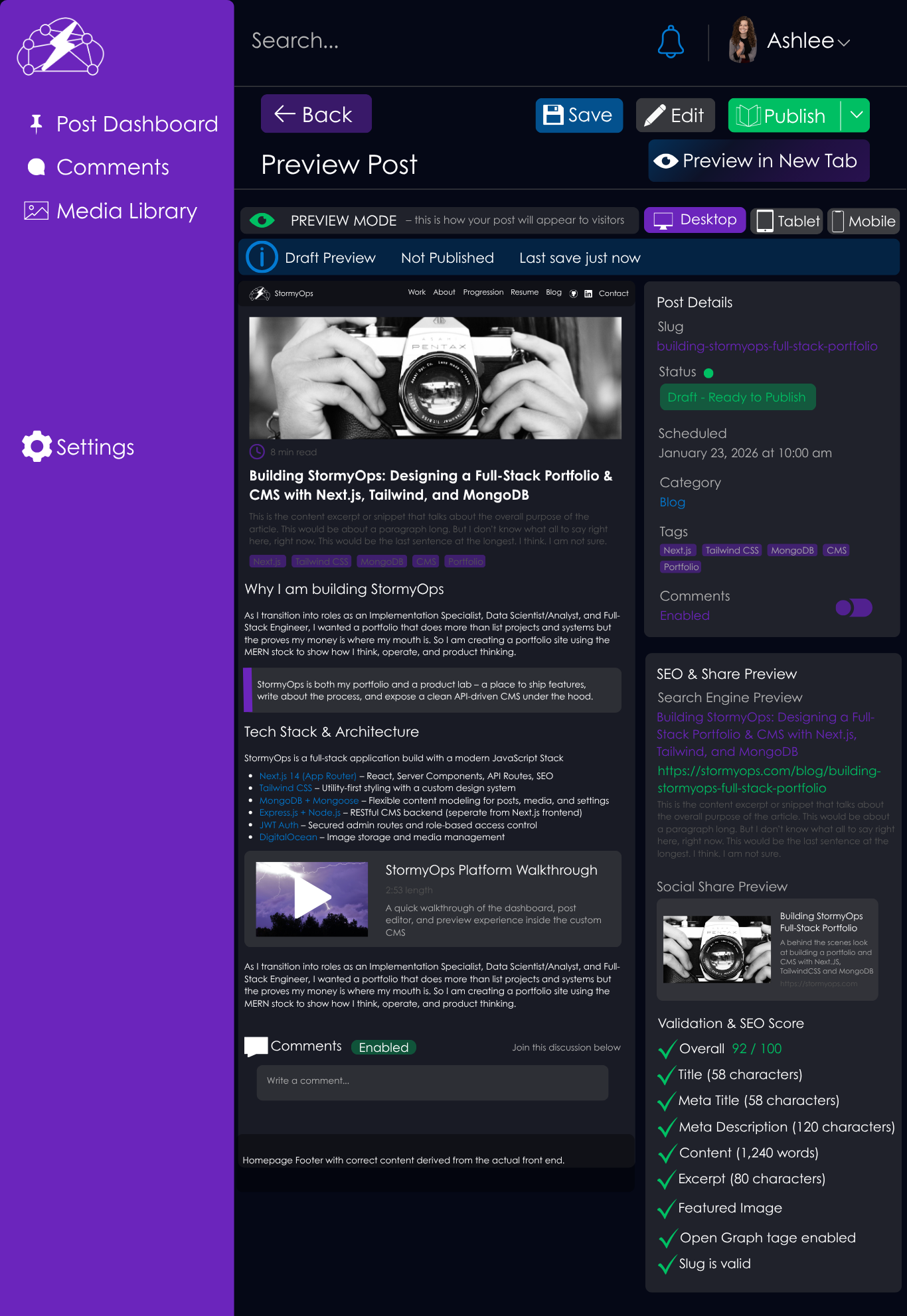 StormyOps CMS post preview